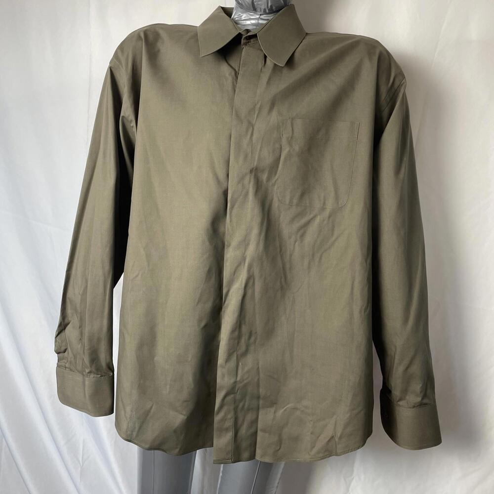 Diamante Single Needle Tailored Long Sleeve Button Up Dress Shirt 34/35 Gray